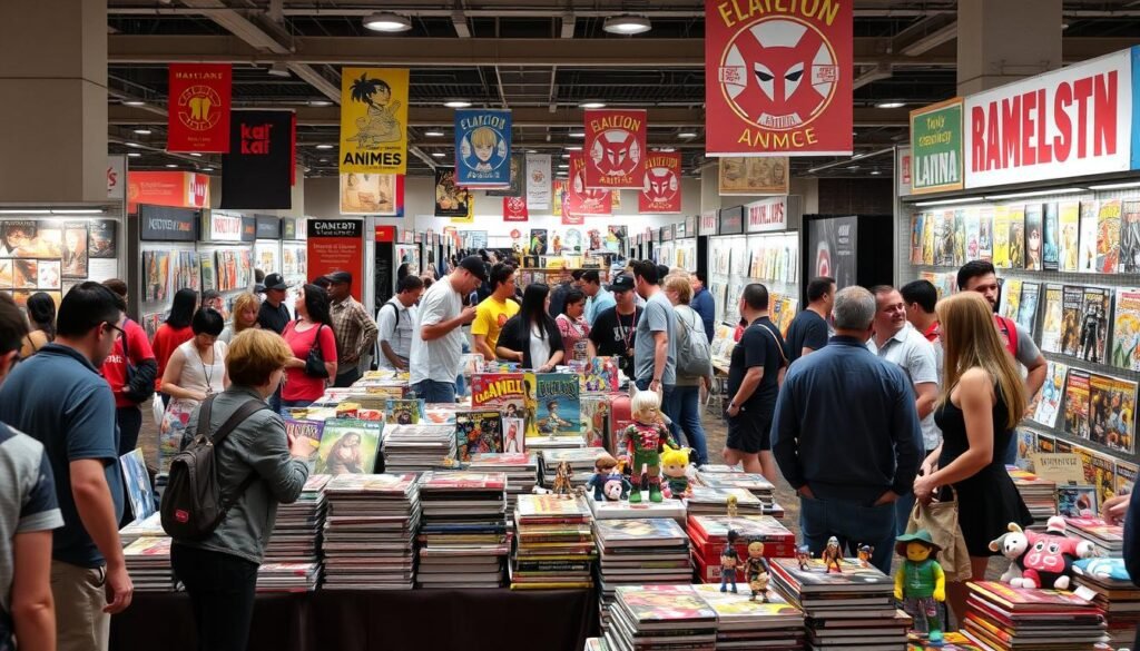 comic book vendors, anime merchandise, toy collectors